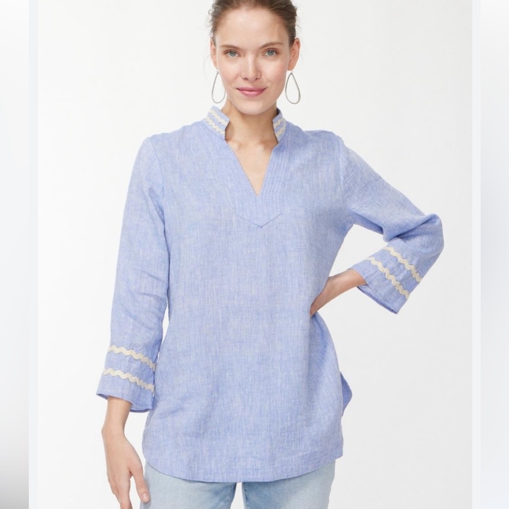 NWOT | Chico’s Embroidered Linen Tunic | Blue Veil - Picture 2 of 11